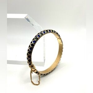 Trifari Mogul Style Blue Enamel Gold Tone Hinged Bangle Bracelet